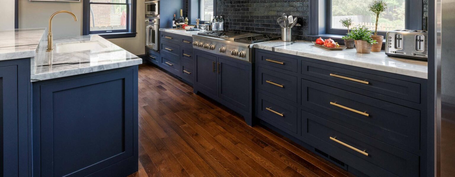 Style Your Blue Kitchen Cabinets with Dark Floors