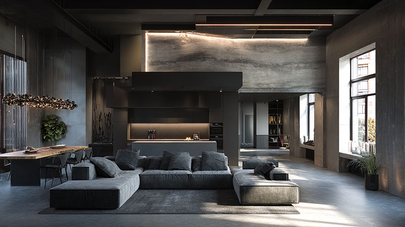 What Architectural Features Appear in Industrial Minimalist Interiors