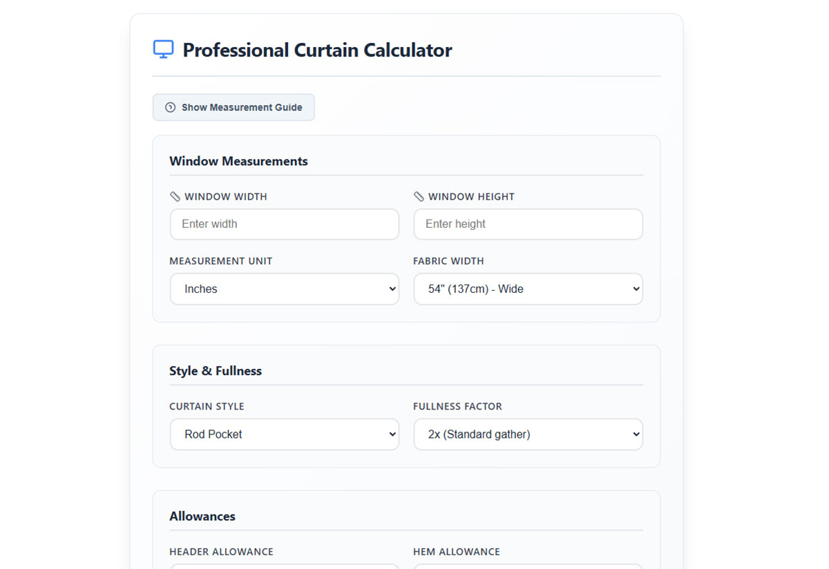 Professional Curtain Size Calculator by AweDeco