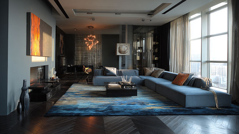 Bold and Deep-Colored Rugs on Dark Wood Floors