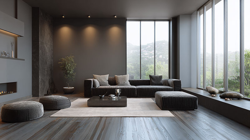 How to Use Dark Furniture to Ground a Room With Light Wood Floors