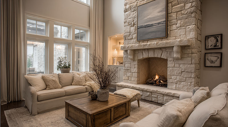 Neutral and Greige Walls With Beige Stone